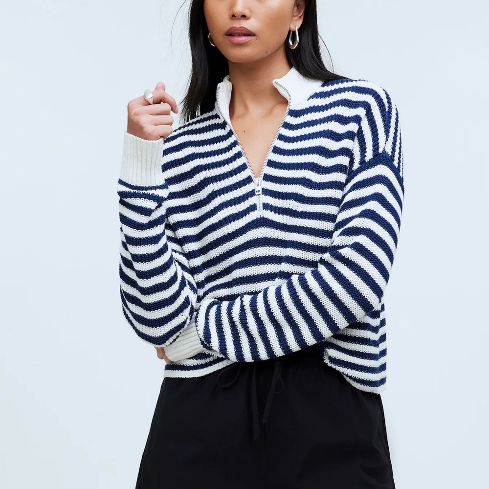 Madewell Ribbed Half-Zip Sweater in Stripe